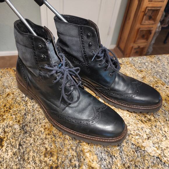 Johnston & Murphy Black Chukka Oxford Leather Boots Sz 11 Shearling Sheep Skin main image 14